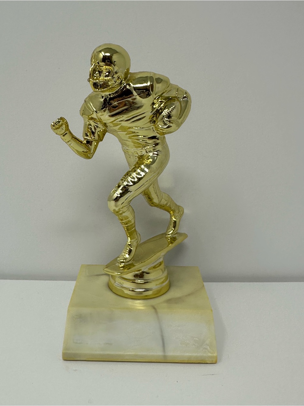 Vintage Trophy Gold Plastic Football Player On Marble Base 8.75” A1